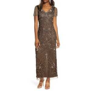 NWOT PISARRO NIGHTS Beaded Mesh Column Gown dress